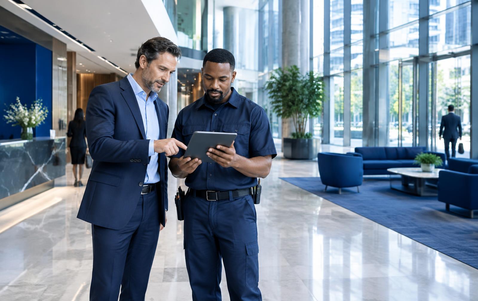 A property owner and service professional reviewing plans together